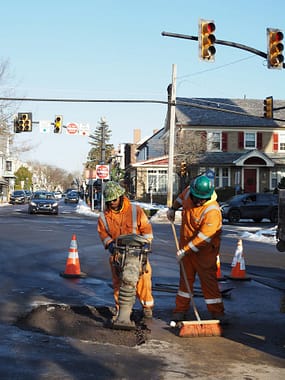 portfolio-05 Two workers repairing road in winter, Doylestown, Pennsylvania.